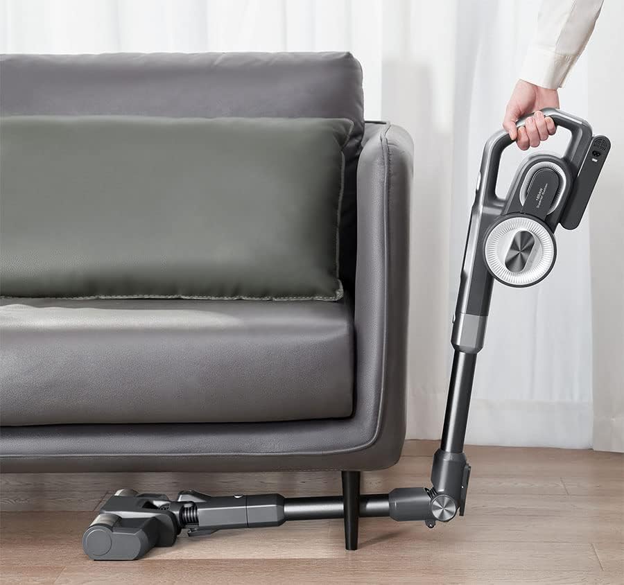Jimmy H8 Flex Cordless Vacuum Cleaner with flexible tube bent to clean under a sofa