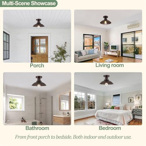 Image of GOLDHILL 10.5 inch Semi Flush Mount Barn Light 2-Pack, Rust-Proof Metal Ceiling Fixture Set, Vintage Farmhouse Lighting for Garage, Porch & Mudroom, Damp Rated