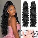 Feather Crochet Hair for Black Women, 100 Strands 140g Deep Wave Crochet Hair for Miracle Knots Hair Pre Separated Invisible Deep Curly Crochet Hair Natural Black (1B#, 18 Inch(50Strands))