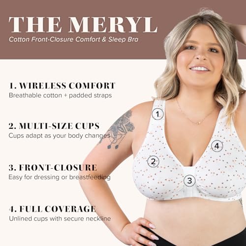 Image of LEADING LADY, Meryl, Front-Closure Cotton Bra, Comfort Sleep for Women, Breathable, Unlined, Full Coverage, Wireless, 36A-56H