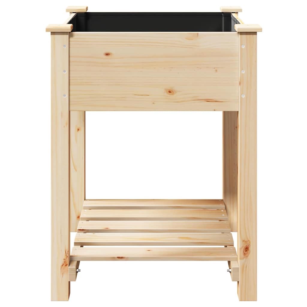 Garten-Pflanzgefäß mit Regal Beige 60,5 x 60 x 76,5 cm, Pflanzkübel mit Ablage aus Fichtenholz, Beiger Blumenkasten für Außenbereich, minimalistischer Pflanzer mit integriertem