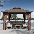 Yardsight 12'x12' Hardtop Gazebo, Outdoor Aluminum Frame Galvanized Steel Double Roof Pavilion with Netting and Shaded Curtains, Permanent Metal Pergolas for Patio, Backyard, Deck and Lawns.
