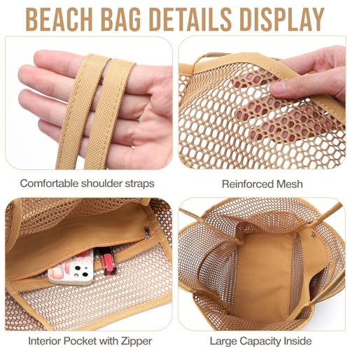 Image of KPX Beach Bag with Mini Pocket, Beach Tote Bags for Women Large Foldable Mesh Swimming Pool Travel Bags - Sandproof