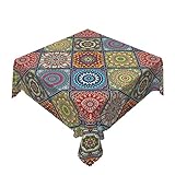 Square Tablecloth Bohemian Style Mandala Medallion Table Cloths 54x54In,Waterproof Reusable Multicol