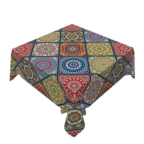Square Tablecloth Bohemian Style Mandala Medallion Table Cloths 54X54In,Waterproof Reusable Multicolor Printing Table Cover For Square Tables,Washable #TOP28