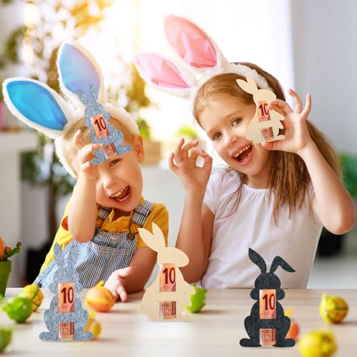 DIELOVEHUA 6 Stück Ostern Geldgeschenke Set, Ostern Geldgeschenk Filz, Niedliches Häschen Geldgeschenke, Geldgeschenk Verpackung, Lustige Ostergeschenke Kinder (A)