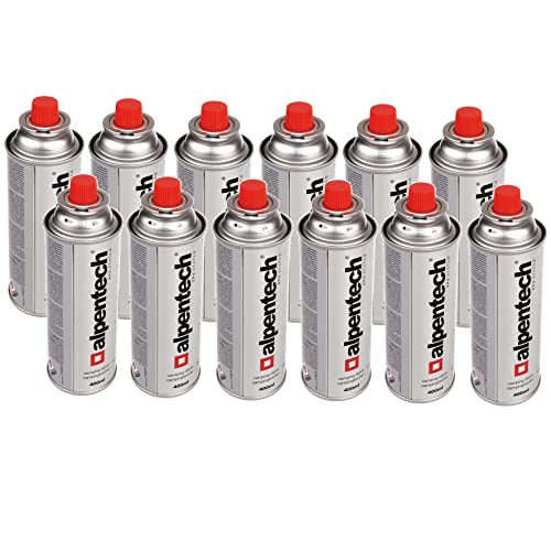 Alpentech Lot de 12 cartouches de gaz butane 400 ml Certificat de camping Caravane Réchaud de cuisine portable Cover