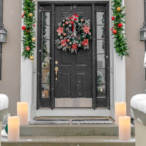 Image of Eldnacele 8 inch x 4 inch Waterproof Outdoor Large Flameless Candles Remote and Timer, Battery Operated White Plastic LED Flickering Pillar Candles 2 Pack Dinner Wedding Porch Garden Lanterns Home Decor