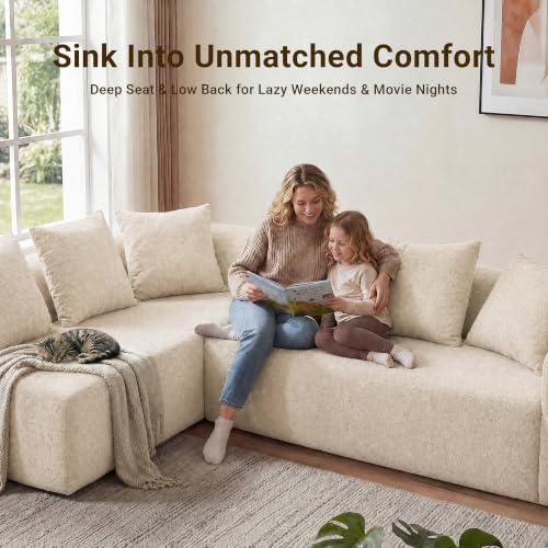 Image of Claiks 142 inch Cloud Boneless Couch, L-Shape Right Chaise, Beige