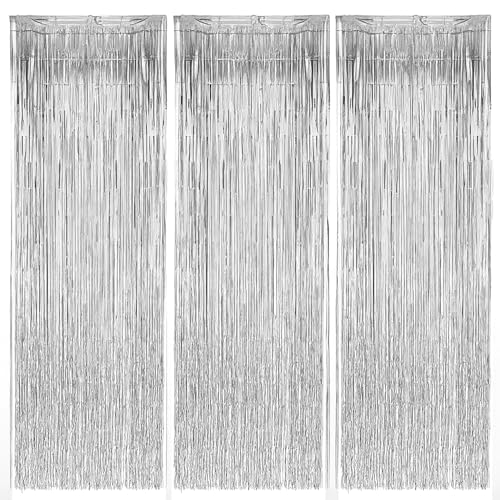 Image of Party Propz Silver Foil Curtain for Decoration - 3 Pcs (3ftx6ft) Silver Curtain for Birthday Decoration | Fringe Curtains for Decoration | Foil Curtains for Birthday Decoration | Foil Fringe Curtain