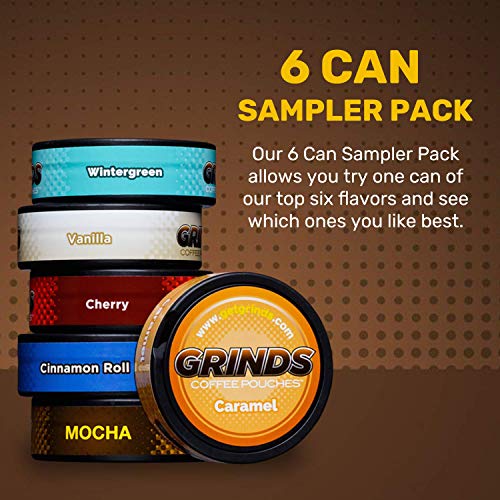 Grinds Coffee Pouches - New 6 Can Variety Pack (with Wintergreen & Cherry) - Tobacco Free, Nicotine Free Healthy Alternative - Thumbnail 3
