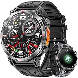 Military Smart Watch with GPS, 1.56" AMOLED Screen Smart Watch for Men, Smartwatch with GPT Voice Assistant，Compatible with Android & iOS (Bluetooth Call Answer/Dial), Multiple Sports Modes (Black)