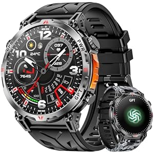 Military Smart Watch with GPS/Compass, Smartwatch with GPT Voice Assistant, 1.56″ AMOLED Screen Smart Watch for Men, Compatible with Android & iOS (Bluetooth Call Answer/Dial)