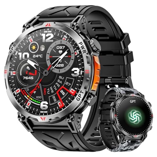 Mingdaln Montre Intelligente Militaire avec GPS/Boussole, avec Assistant Vocal GPT, écran AMOLED de 1,56 po pour Hommes, Compatible avec Android et iOS (Bluetooth), Plusieurs Modes sporti (Noir)