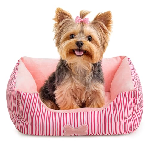 Hollypet TC Fabric Plush Small Dog Cat Bed Self-Warming Pet Bed, Pink
