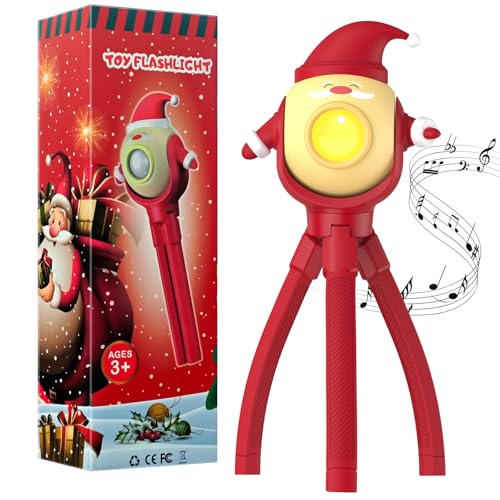 A.S Santa Claus Christmas Kids Flashlight Toy Gifts, LED Rechargeable Torch with 8 Color Modes & 8 Music, Fun Flashlights Toys Gift for Boys & Girls, Perfect for Parties, Camping & Outdoor Adventures
