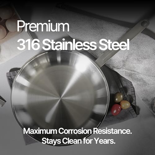 Image of 11 Inch Skillet Frying Pan 316 Stainless Steel Copper core 5-Ply Induction compatible Dishwasher & Oven Safe