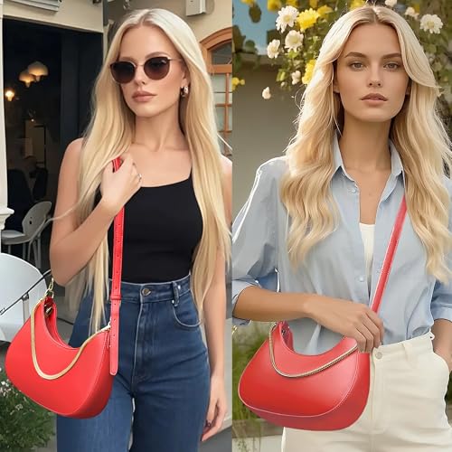 Image of Shoulder Bag for Women PU Leather Crossbody Bags Clutch Purse with Adjustable Strap Crescent Women's Hobo Handbag with Zipper