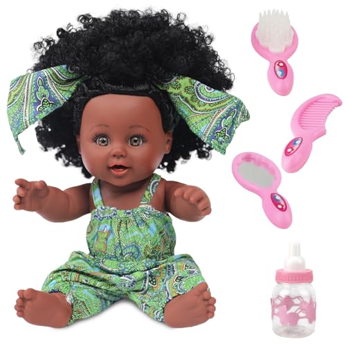 Image of TUSALMO 12 inch Lifelike Silicone Vinyl Newborn Baby Dolls, African American Baby Black Dolls, give for Kids and Girl Holiday Birthday Gift, African Black Dolls, Reborn Doll