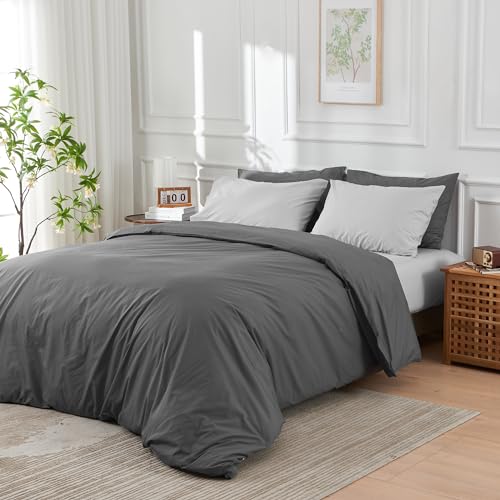 DOZ 100% Long Staple Cotton Duvet Cover Sets, Classic Crisp Percale Weave, Breathable, Matte Finish...