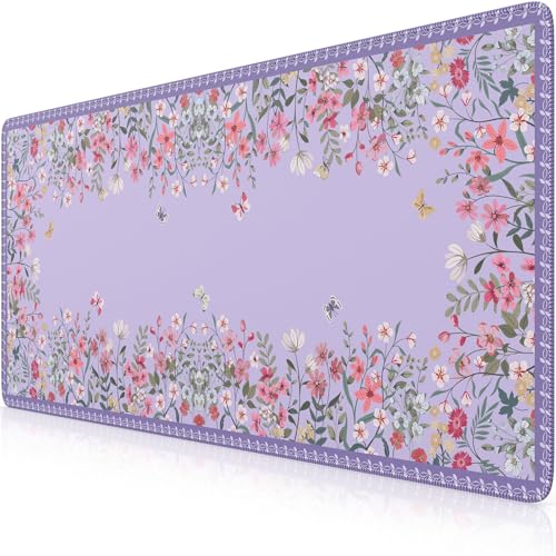 Tapis de souris de jeu XXL iCasso violet floral 900x400mm antidérapant