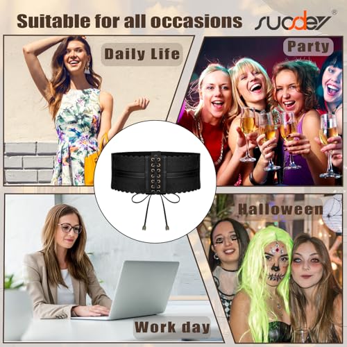 SUOSDEY Women Elastic Wide Waist Belt for Dresses Lace-up Elastic Waist Belt for Costume — view 6