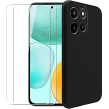 Case for Honor X6C + [2 Pack] Glass Screen Protector Tempered Film - Transparent Silicone Soft Flexible Bumper Shockproof TPU Protective Cover Shell Black