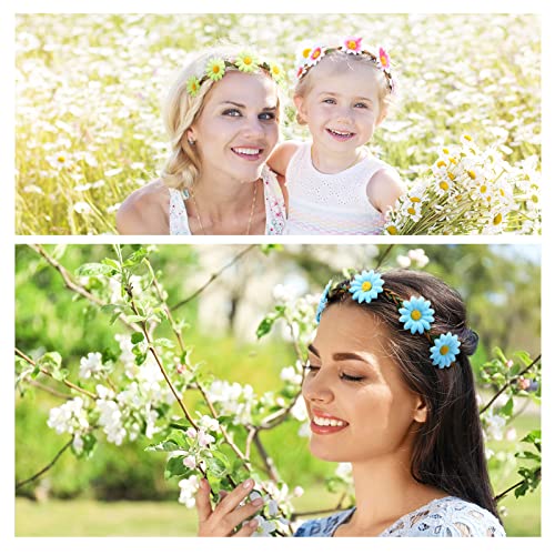 Lyrow 96 Pack Flowers Headband Daisy Sunflower Women Crown Headband Multicolor Floral Headband Bohemian Garland Flower Hair Band For Bridal Wedding Party Beach Travel Festival (Daisy) #TOP4