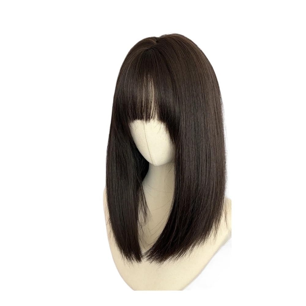 16 Zoll natürliche schwarze lange gerade geschichtete Ponyperücken Hitzebeständige Kunstfaserperücken for Damen for den täglichen Gebrauch Fügt Haarvolumen hinzu