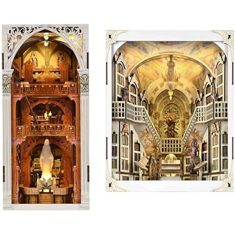 CCCDF Book Nook Kit, DIY Miniature House Kit for Adults, Teens and Beginners, Dollhouse Booknook Tiny Library House, 3D Wooden Puzzle Bookend Bookshelf Decor with LED Light Cover