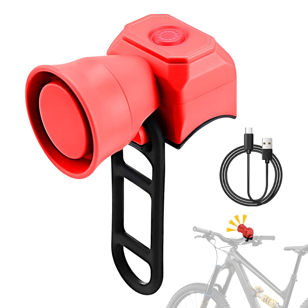 Fahrradklingel Elektrisch, 120dB Fahrradhupe Elektrisch Laut, IPX4 wasserdichte Fahrrad Klingel mit 5 Klingeltöne USB Wiederaufladbar für MTB Bike, Rennrad, Scooter Sport & Freizeit