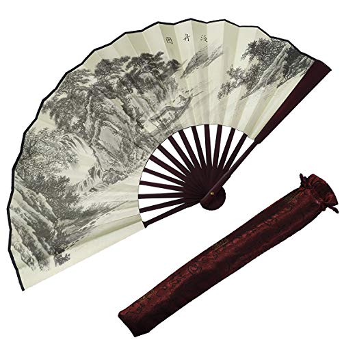 TANGFOO Chinese Men Vintage Silk Bamboo Folding Fan Classic Antique Hand Fan Male custom Asian pocket Fan (2)