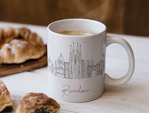 Miniatura 666 de Taza de cerámica Madrid Spain Skyline, taza blanca de recuerdo de Europa de 11 onzas, taza de café personalizada, regalo para cumpleaños, taza