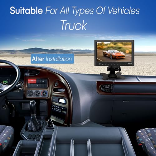 Image of Wagzo 12V 7 Inch Dashboard TFT LCD Car Display Screen with 8 LED Car Reverse Parking Rear View HD Camera, Universal for All Cars, Truck & Bus