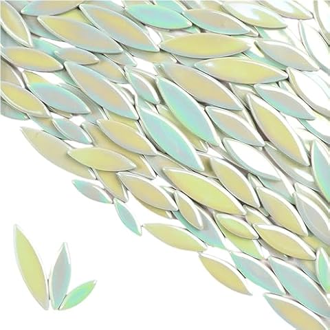 Leaf Petal Ceramic Mosaic Tiles for Crafts, 500g/1.1LB Irregular Mosaic Pieces, Petal Mosaic Tiles DIY Mosaic Making Stones for Craft Hobby Arts Wall Decoration (Iridescent Green) Cover