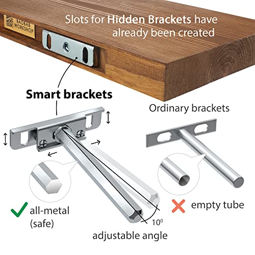 Baobab Workshop Floating Wood Shelves Set Of 2 - Rustic Shelf 16 Inch - Handcrafted In Europe - Wide Wooden Wall Shelves For Living Room Bedroom Kitchen Bathroom Farmhouse - Walnut Color - 16" X 6.7" #TOP1