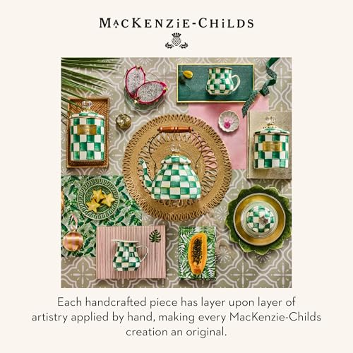 Image of MACKENZIE-CHILDS Enamel Colander, Decorative Kitchen Strainer, Large, Green-and-White Emerald Check