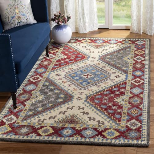 Image of Modern Abstract Hand Tufted Wool Floor Carpet for Home decore Living Room|Home and Bedroom & Hall 12x15feet (360 x 450cm) RED H10