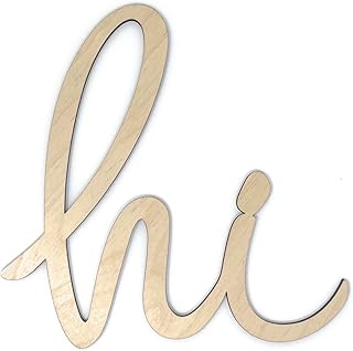 Hi Sign Wooden Cutout DIY Craft Door Wreath Décor (7"x7", 1/8" Birch)