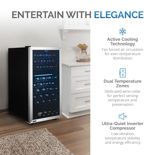 Image of NewAir Freestanding 76 Bottle Dual Zone Compressor Wine Fridge with Low-Vibration Ultra-Quiet Inverter Compressor, Adjustable Racks and Exterior Digital Thermostat