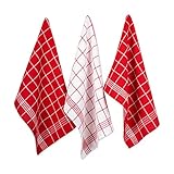 DII Waffle Weave Kitchen Collection 100% Cotton, Machine Washable, Fast Drying and Absorbent, Dishtowel Set, Red 6 Count