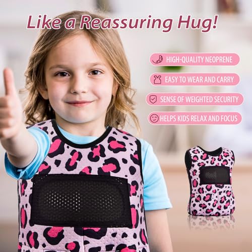 Image of Janmercy Weighted Vest for Kids Ages 2 to 9 Adjustable Neoprene Compression Vest Removable Weights Breathable Comfort Toddler(Leopard Print,Small,Pink)