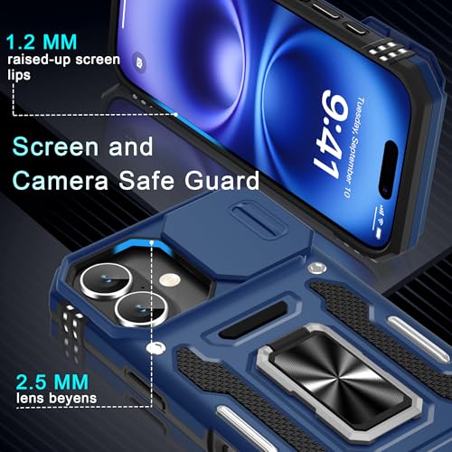 DEERLAMN Case for iPhone 17 6.3-Inch with Slide Camera Cover + Screen Protector (2 Packs), Rotated Ring Kickstand Military Grade Shockproof Protective Cover-Navy Blue by DEERLAMN - Used condition - Image 5