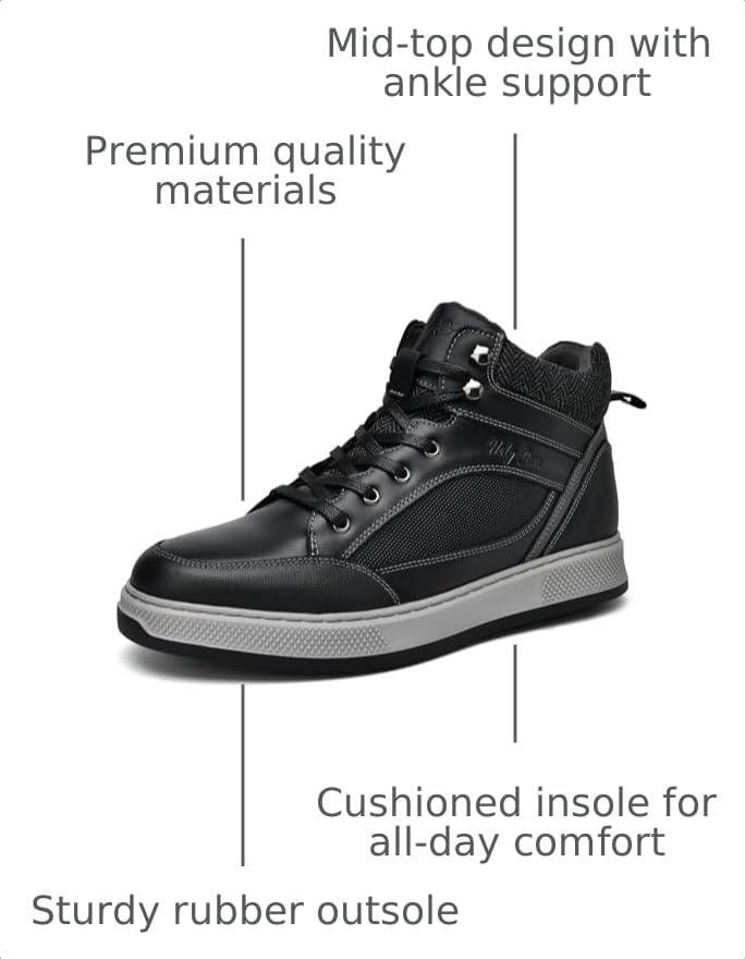 Image of Holy dove Men's Black Leather Sneaker Boots Casual Oxford Boot Comfy Shoes for Men Mid-Top Lace Up Fashion Shoe 12
