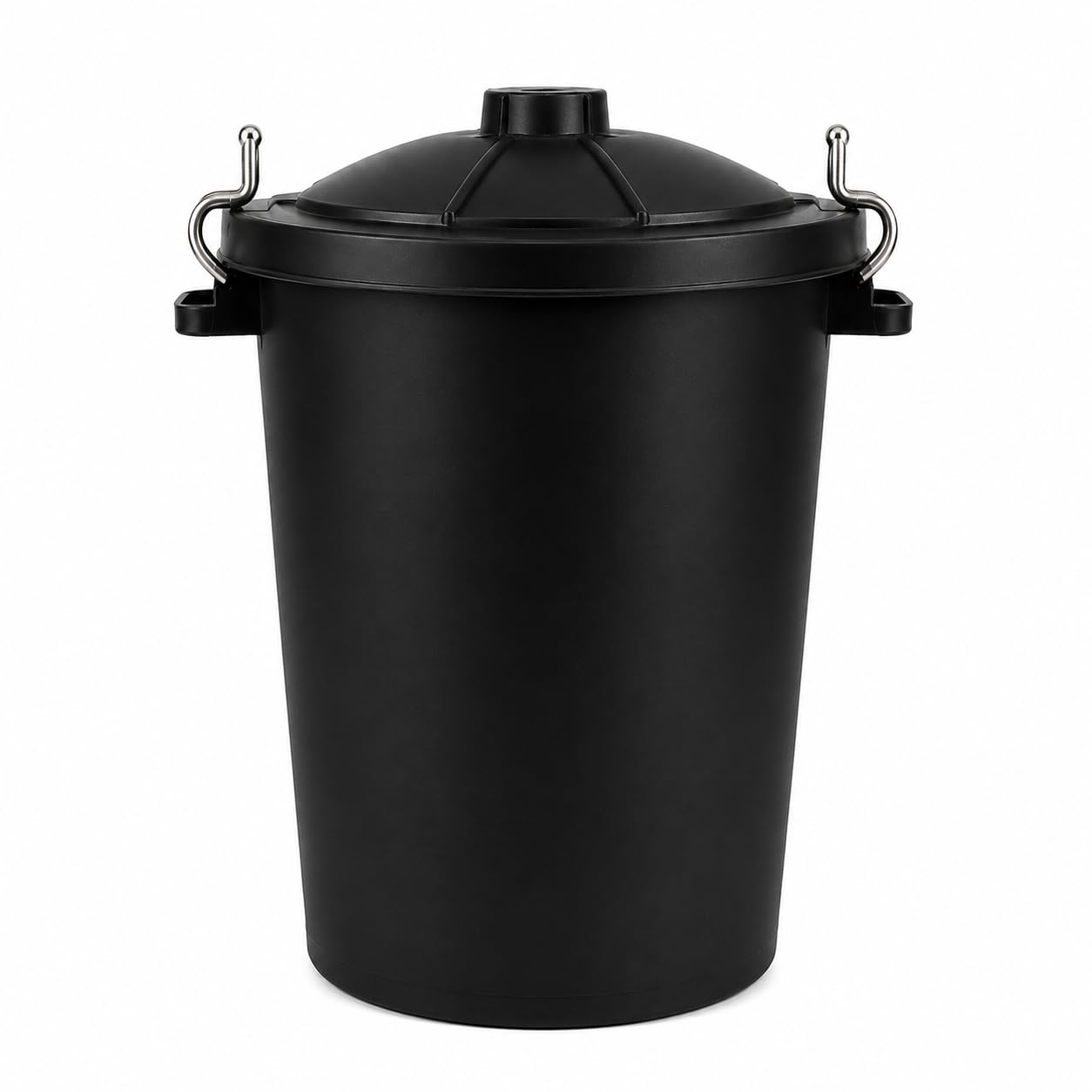 100L Black Plastic Dustbin with Lid & Metal Lock Handles, Heavy Duty Outdoor Garden Waste Bin, Large Household Refuse Container, Weather Resistant Rubbish Bin