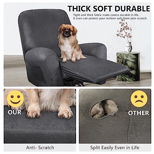 Image of ANARACHON Recliner Chair Covers Leather Like, 4 Pieces Recliner Cover for Recliner Chair, Soft Sofa Slipcover Furniture Protector Washable Sofa Cover for Pets Kids (Dark Gray)