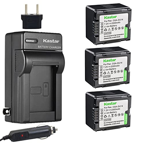 Image of Kastar CGA-DU14 Battery (3-Pack) and Charger Kit Replacement for Panasonic CGA-DU14 CGA-DU21 NV-GS500 GS508 MX500 PV-GS400 GS500 SDR-H280 VDR-M70 M74 M75 M95 M250 Hitachi DZ-BP21SJ DZ-BP14S DZ-BP14SW