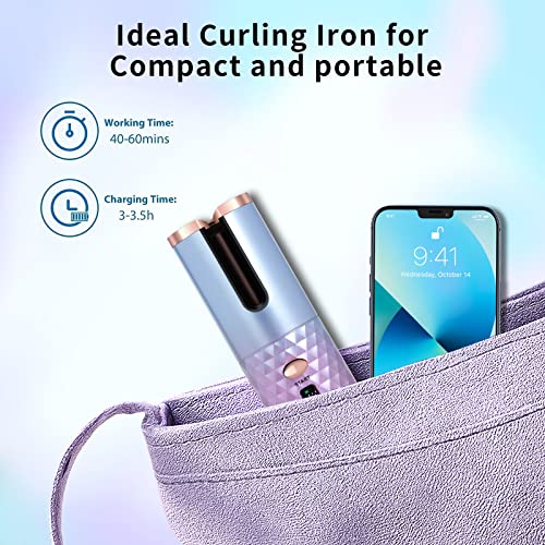Automatic Curling Iron, Ombsyej Cordless Auto Hair Curler Ceramic Rotating Hair Curler With 6 Temps & Timers, Lcd Display Usb Rechargeable Curling Wand, Fast Heating Iron For Styling #TOP3