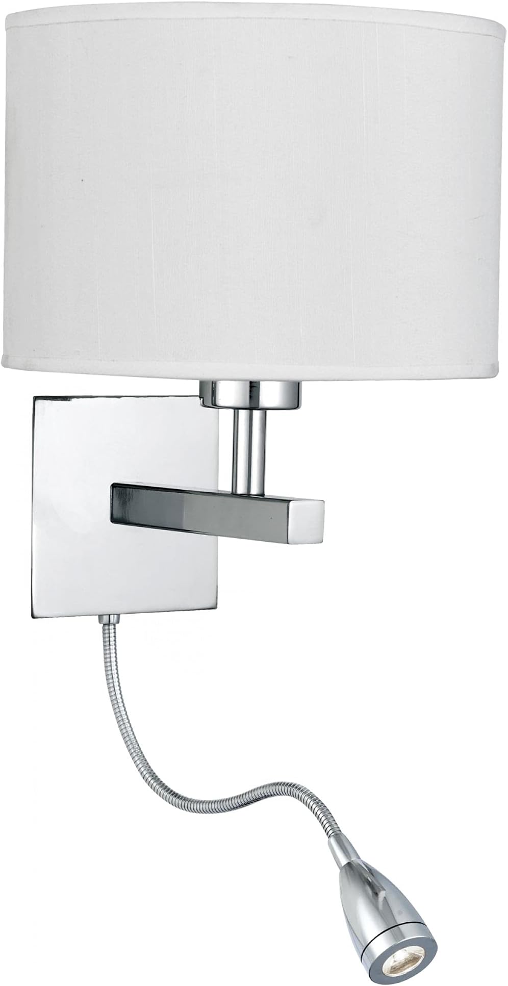 Bedroom - Modern Polished Chrome Wall Light with Fabric Shade & LED adjustable Reading Light - Houseoflights