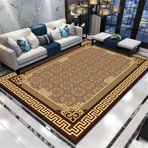 Tapis coloré salon 160x230cm imprimé de plantes brunes pour chambre